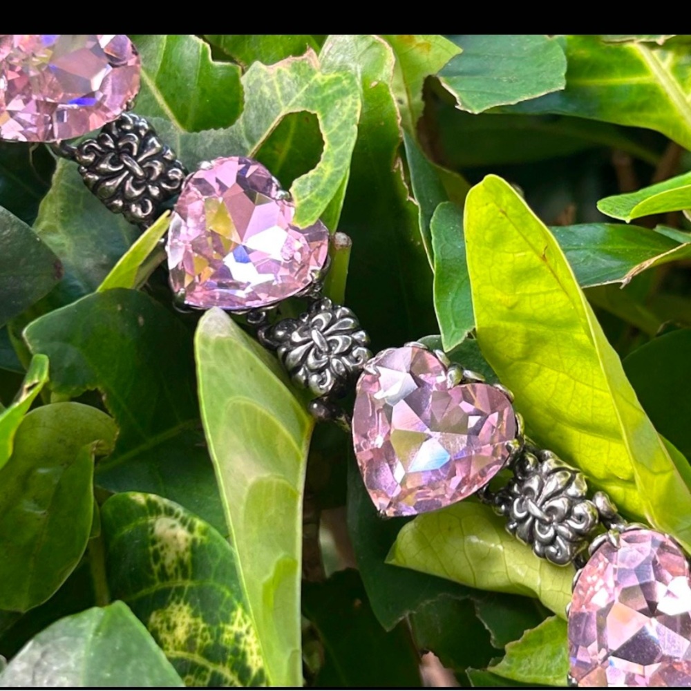 Vintage Hardcore Elegance pink Swarovski crystals rock me baby hearts bracelet.